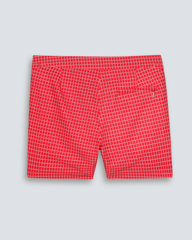 Back Pocket Detail of Men's Swim Shorts MARINE Tweed Red by Sardegna Sartoria